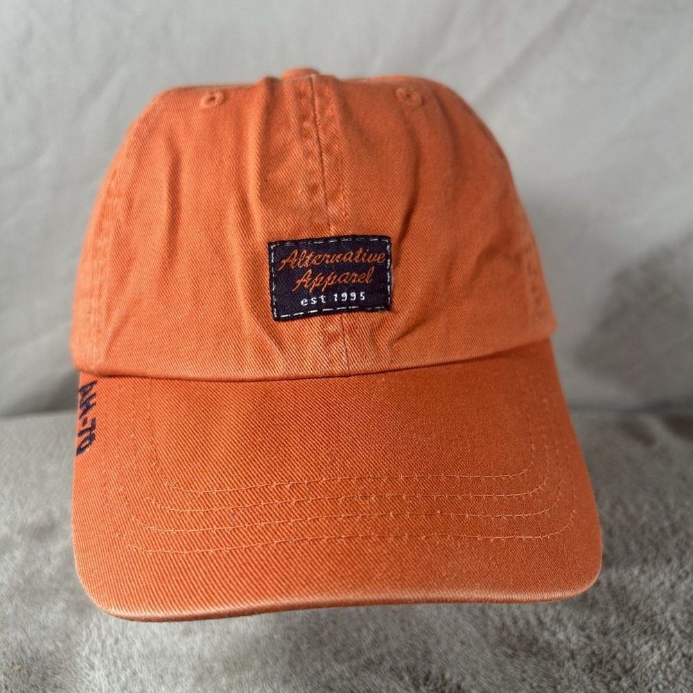 Alternative Apparel Orange Washed Chino Twill Dad Hat Brass Buckle Vintage Wash
